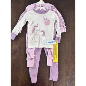 Carters Pajamas Set Of Two Purple And White Girls 12m NWT Unicorn
